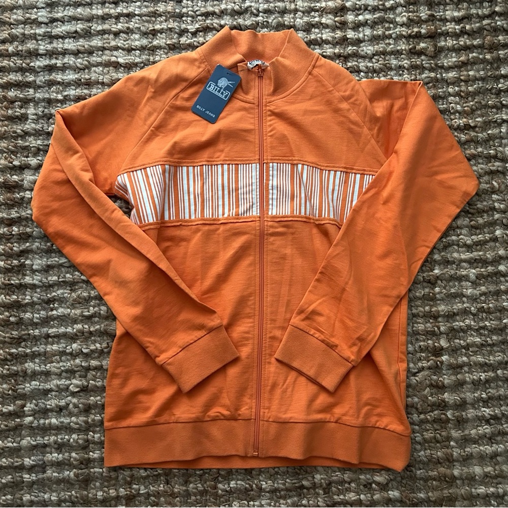 Billy Jeans Y2K Orange Full Zip Track Jacket with Striped Panel – Size Large